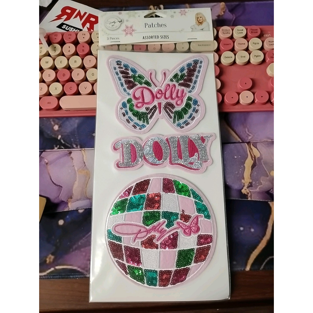 Set of 3 Dolly Parton Fabric Patches Butterfly Dolly Logo Disco Ball Sew Or Iron